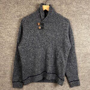 Mens Fjallraven Ovik Knit Shawl Collar Lada Sweater Blue Wool Blend Pullover M